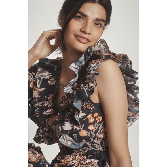 Anthropologie NWT Sleeveless Floral Ruffle A-Line Cotton Mini Dress Size XL - Picture 9 of 9